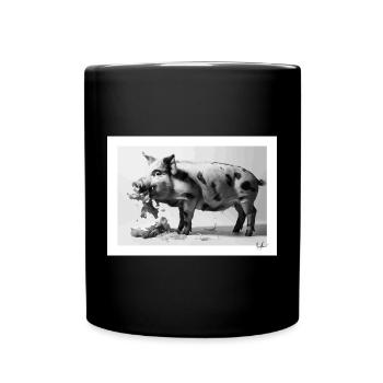 Schwein isst Salat - Tasse einfarbig - Schwarz - Vorne