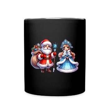 Ded Moroz Snegurotschka russischer Weihnachtsmann - Tasse einfarbig - Schwarz - Vorne