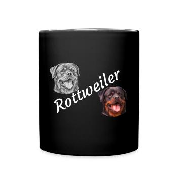 Rottweiler ,Hunde, Hundekopf, Wachhund, Rassehund, - Tasse einfarbig - Schwarz - Vorne