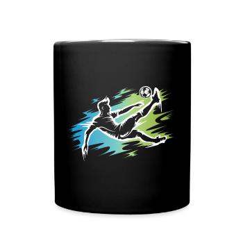Joueur de football dynamique - Coup de pied de bicyclette de football - Mug uni - noir - Devant