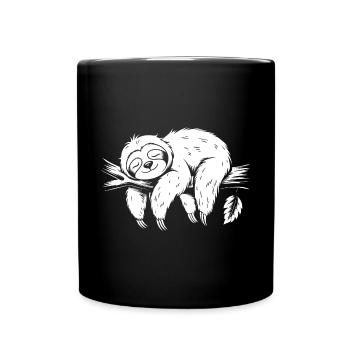 Cute sloth on the tree stay calm - Full Colour Mug - black - Front