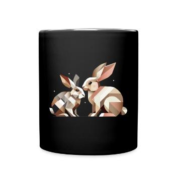 Two rabbits in geometric representation - Full Colour Mug - black - Front