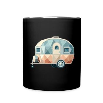 Moderner Wohnwagen – Polygonaler Reisebegleiter - Tasse einfarbig - Schwarz - Vorne