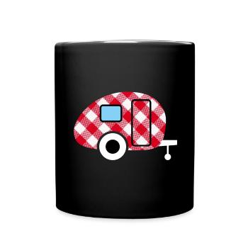 Caravane Caravane à carreaux motif Camping Fan - Mug uni - noir - Devant