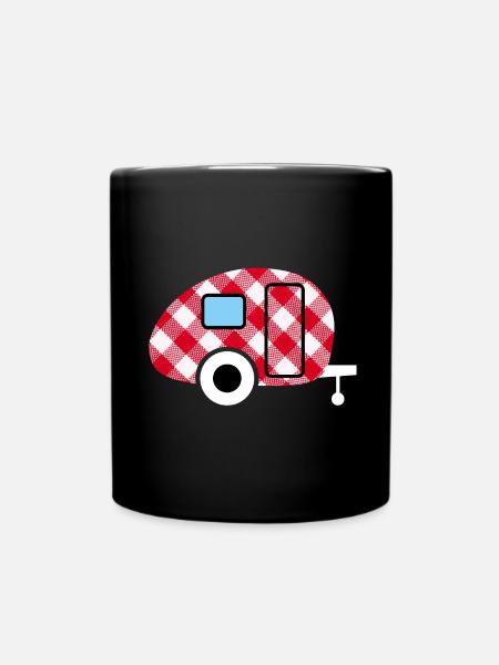Caravan Wohnwagen kariert Karo Muster Camping Fan - Tasse einfarbig - Schwarz