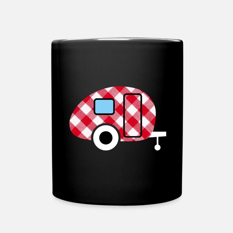 Caravan Wohnwagen kariert Karo Muster Camping Fan - Tasse einfarbig - Schwarz