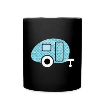 Caravan Fisch Camping Wohnwagen Schuppen Muster - Tasse einfarbig - Schwarz - Vorne