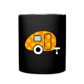 Caravan Wohnwagen Blumen Camping Retro Vintage Fan - Tasse einfarbig - Schwarz - Vorne