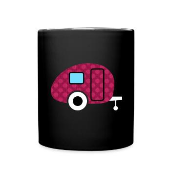 Caravan Wohnwagen Blumen Camping Camper Muster Fan - Tasse einfarbig - Schwarz - Vorne