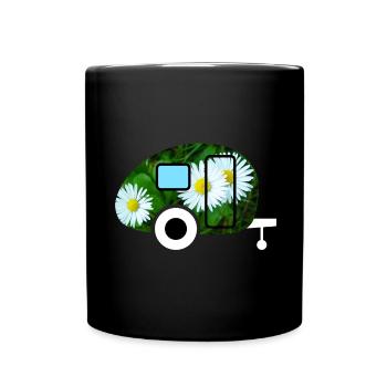 Caravan Gänseblume Wohnwagen Camping Retro Vintage - Tasse einfarbig - Schwarz - Vorne