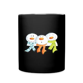 Drei Schneemänner - Weihnachten - Geschenk - Tasse einfarbig - Schwarz - Vorne
