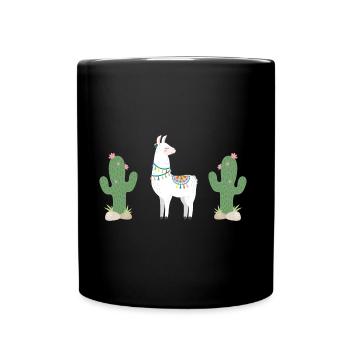 my lovely lama & cactus, weiß - Tasse einfarbig - Schwarz - Vorne