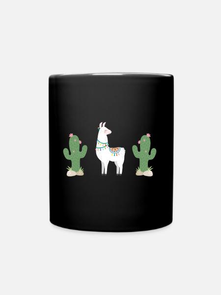my lovely lama & cactus, white - Full Colour Mug - black