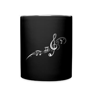 Musik, Notenschlüssel, Notenblatt. Silber Effekt. - Tasse einfarbig - Schwarz - Vorne