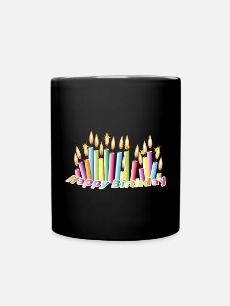 Bougies d'anniversaire arc-en-ciel avec joyeux anniversaire - Mug uni - noir