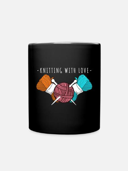 Knitting With Love – Yarn & Needles Art - Full Colour Mug - black