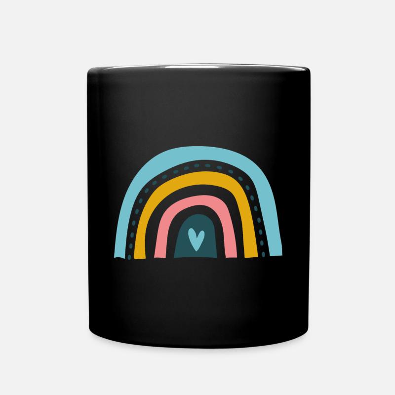 Regenbogen mit Herz - Tasse einfarbig - Schwarz