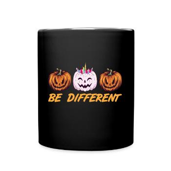Be different, autistic, LGBT, pumpkin unicorn Halloween - Full Colour Mug - black - Front