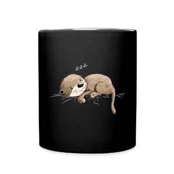Träumender Otter Macht Mal Pause - Tasse einfarbig - Schwarz - Vorne