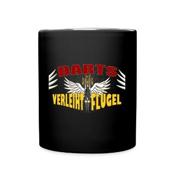 Darts verleiht Flügel, Dart Wings mit Spruch - Tasse einfarbig - Schwarz - Vorne