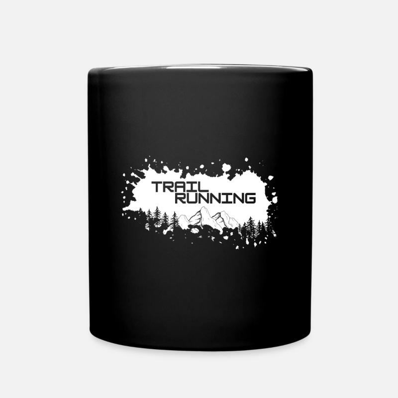 Trail running, montagnes et forêt de touches blanches de couleurs - Mug uni - noir