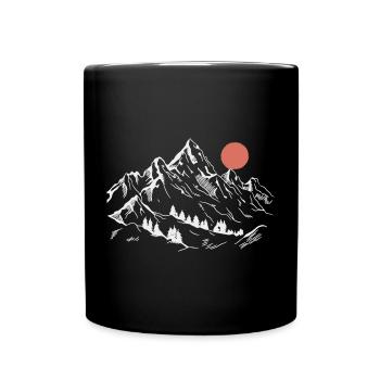 Schneebedeckte Gipfel unter roter Sonne - Tasse einfarbig - Schwarz - Vorne