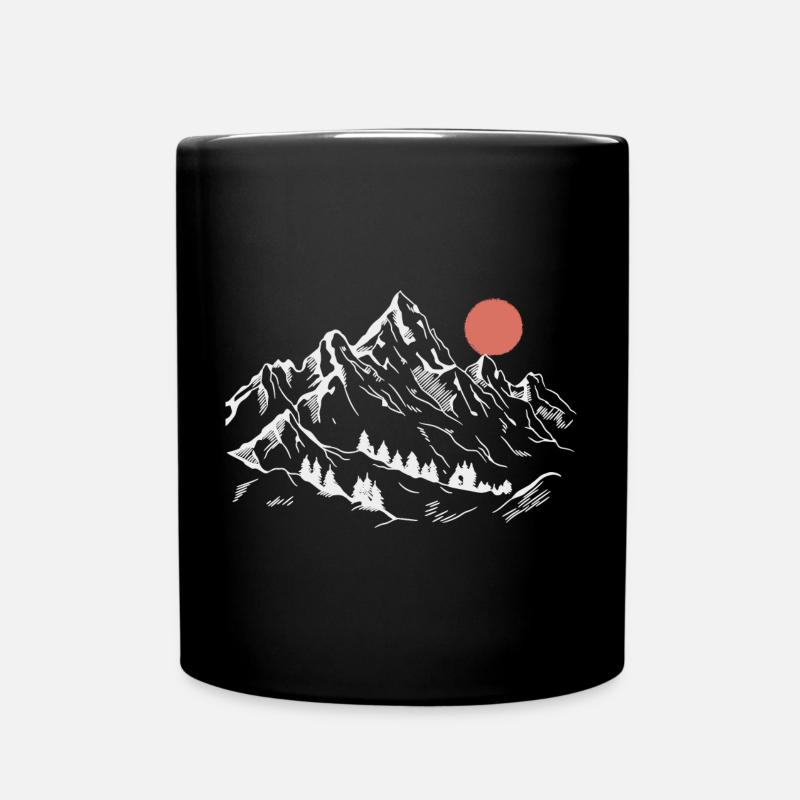 Schneebedeckte Gipfel unter roter Sonne - Tasse einfarbig - Schwarz