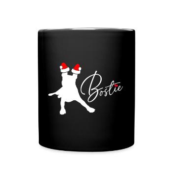 Boston Terrier Bostie als Weihnachtsmann - Tasse einfarbig - Schwarz - Vorne