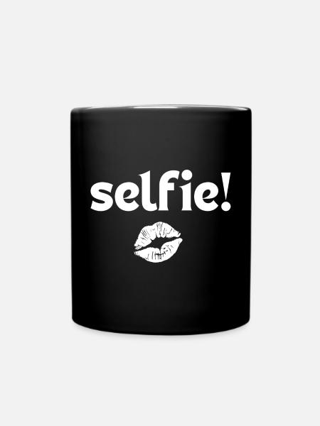 selfie, portable, téléphone - Mug uni - noir
