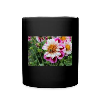 Abeille, Miel Scène Sur Fleur Colorée, Dahlia - Mug uni - noir - Devant