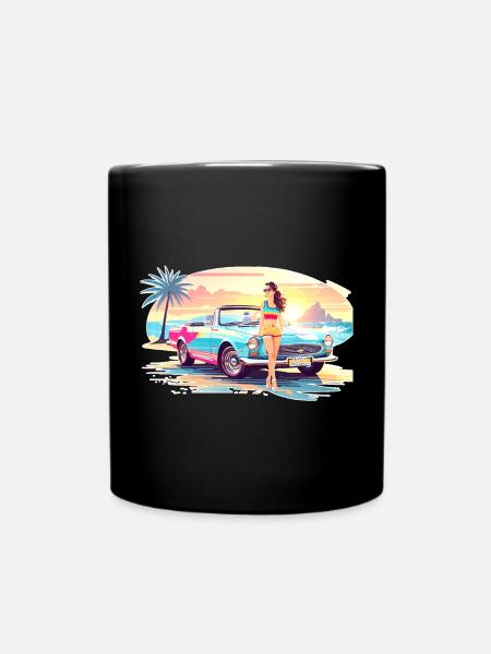 Girl with sports car 2 - Full Colour Mug - black