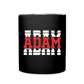 Adam T-Shirt T-Shirt Geschenkidee mit gestapeltem Text - Tasse einfarbig - Schwarz - Vorne
