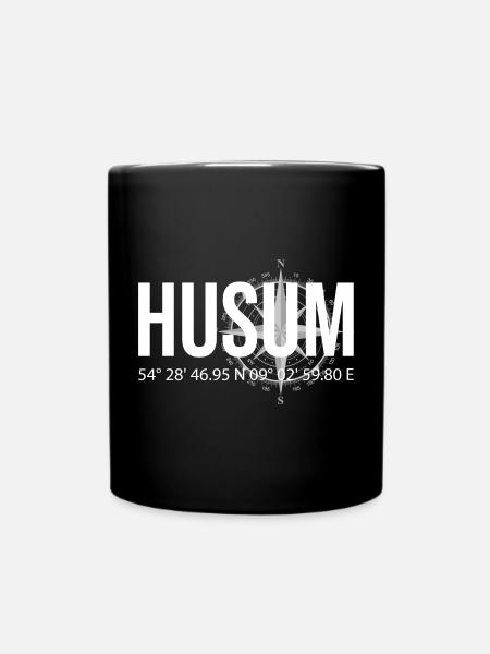 Koordinaten Husum - Tasse einfarbig - Schwarz