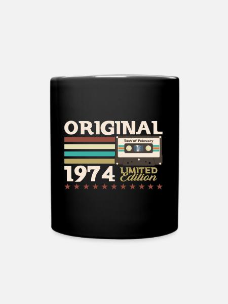 50th Birthday Cassette February Vintage 1974 - Full Colour Mug - black