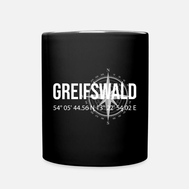 Koordinaten Greifswald - Tasse einfarbig - Schwarz