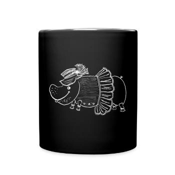 Nilpferddame mit Hut und Kleid - Tasse einfarbig - Schwarz - Vorne