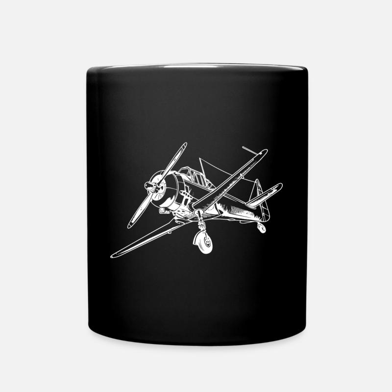 Propeller Flugzeug Zeichnung - Tasse einfarbig - Schwarz
