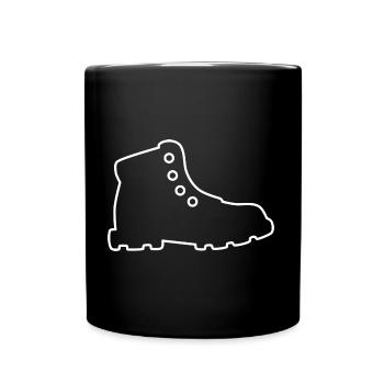 Wanderschuh - weiße Kontur - Tasse einfarbig - Schwarz - Vorne