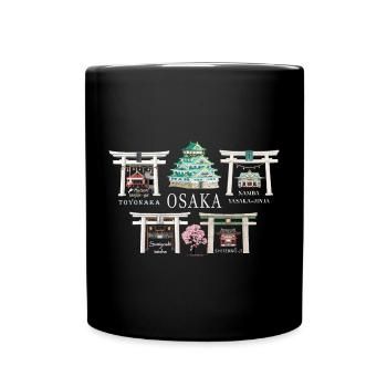 Osaka, 5 Sights, Japan Hand Drawing - Full Colour Mug - black - Front