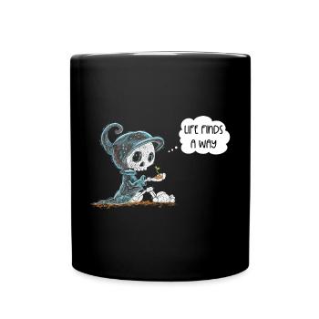 Skeleton Holding Plant Hope Rebirth Saying - Full Colour Mug - black - Front