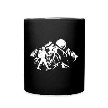 Mountains Hiking Nature Trekking Mountain Icon Logo - Full Colour Mug - black - Front