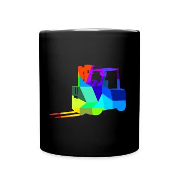 Forklift Rainbow Polygon Construction Vehicle - Full Colour Mug - black - Front