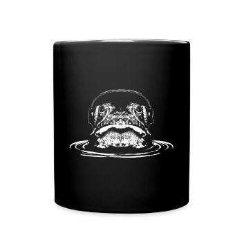 Frog with headphones / head out of the water - Full Colour Mug - black - Front