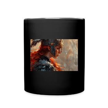 Poster Illustration Kriegerin - Tasse einfarbig - Schwarz - Vorne