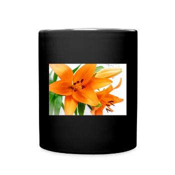 Orange Lilienblüte Frischeprint - Tasse einfarbig - Schwarz - Vorne
