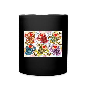Lebendige Kaffeetassen Muster - Tasse einfarbig - Schwarz - Vorne