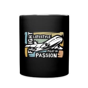 Pilot by Passion - vintage Flugzeug Collage - Tasse einfarbig - Schwarz - Vorne