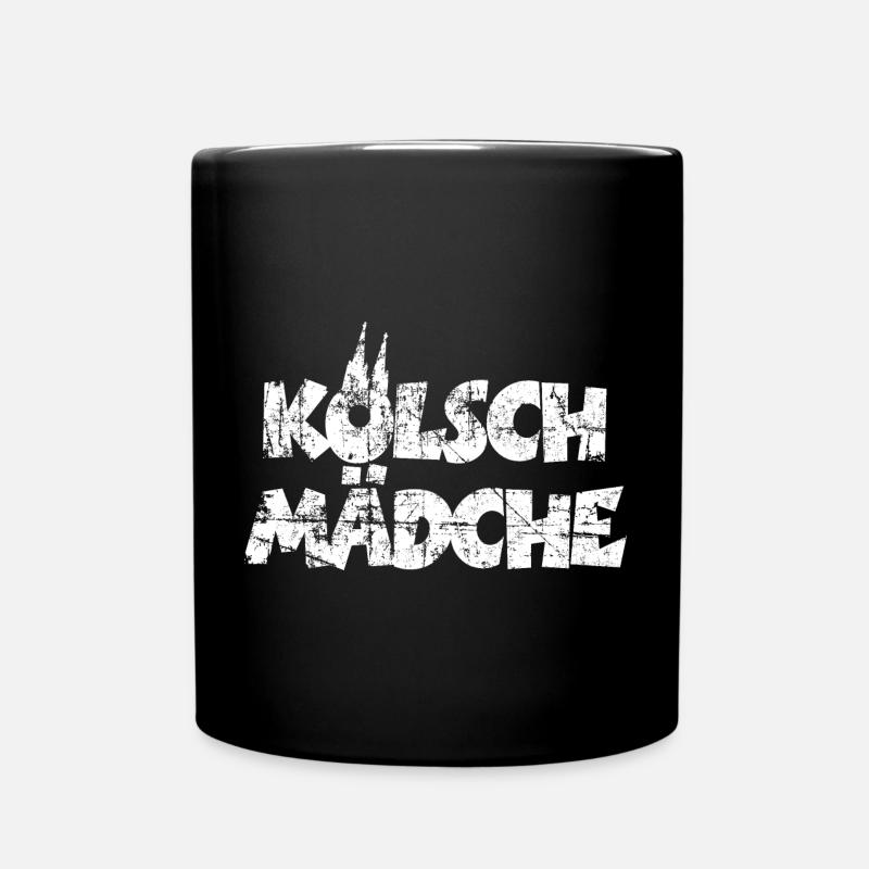 Kölsch Mädche mit Kölner Dom Köln (Vintage Weiß) - Tasse einfarbig - Schwarz
