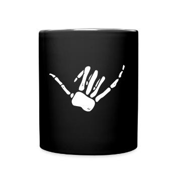 Skeleton bone hand finger gesture hand sign - Full Colour Mug - black - Front