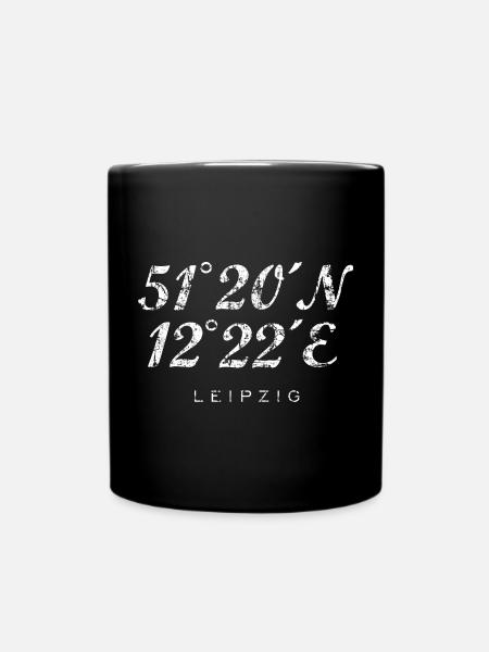 Leipzig Koordinaten (Vintage/Weiß) - Tasse einfarbig - Schwarz